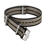 NATO Strap – Striped Dark Brown, Grey & Beige, Polyamide