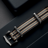NATO Strap – Striped Dark Brown, Grey & Beige, Polyamide