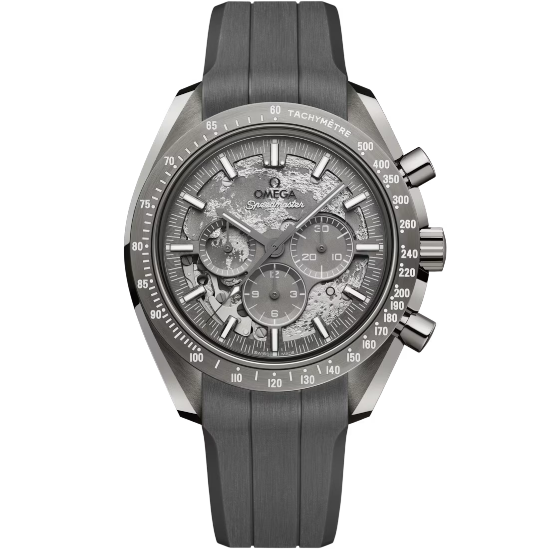 Speedmaster Dark Side of the Moon 44.25 mm, grey ceramic on rubber strap