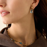 18K Yellow Gold Blue Topaz Earrings, 1"