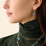 18K Yellow Gold Blue Topaz Earrings with Diamonds, 1.1"