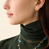 18K Yellow Gold Blue Topaz Earrings with Diamonds, 1.1"