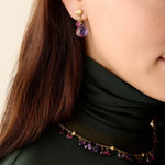 18K Yellow Gold Amethyst and Pink Tourmaline Earrings, 1"