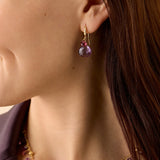 18K Yellow Gold Amethyst and Pink Tourmaline Earrings with Diamonds, 1.1"