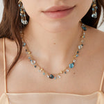 18K Yellow Gold Blue Topaz Necklace, 16.5"-18"