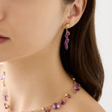 18K Yellow Gold Amethyst and Pink Tourmaline Earrings, 1.7"