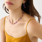 18K Yellow Gold Amethyst and Pink Tourmaline Necklace, 16.5"-18"