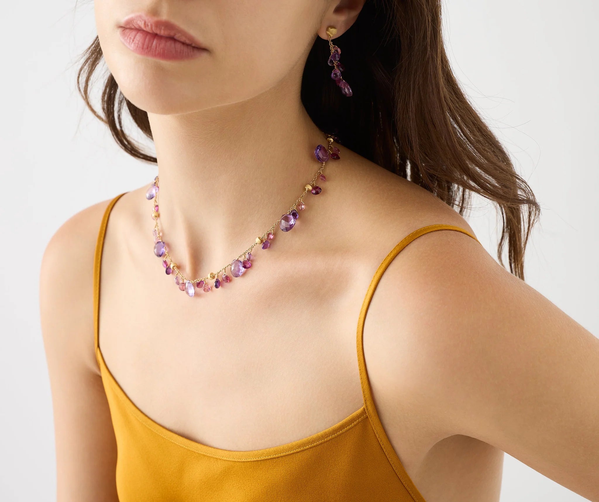 18K Yellow Gold Amethyst and Pink Tourmaline Necklace, 16.5"-18"