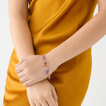 18K Yellow Gold Amethyst and Pink Tourmaline Bracelet, 7.25"