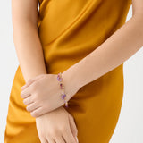 18K Yellow Gold Amethyst and Pink Tourmaline Bracelet, 7.25"