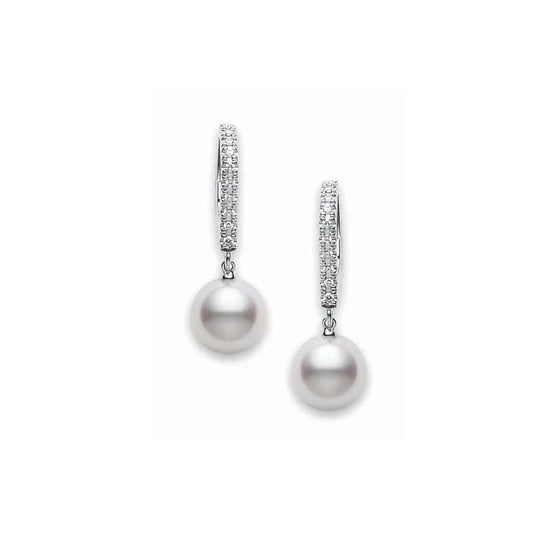 Classic Elegance Akoya Cultured Pearl Lever Back Earrings in 18K White Gold