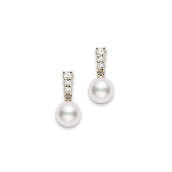 Morning Dew Akoya Cultured Pearl Earrings in 18K Yellow Gold