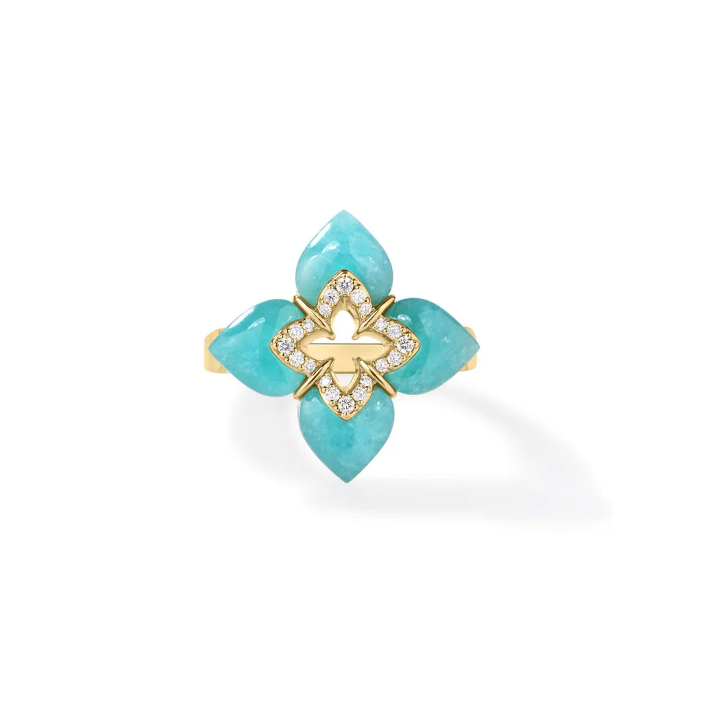 18K Yellow Gold Venetian Princess Amazonite and Diamond Ring