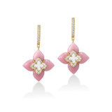 18K Yellow Gold Venetian Princess Pink Opal and Diamond Dangle Earrings