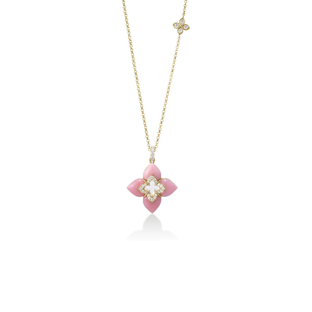 18K Yellow Gold Venetian Princess Pink Opal Diamond Necklace