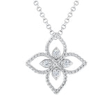 18K White Gold Princess Flower Diamond Pendant Necklace
