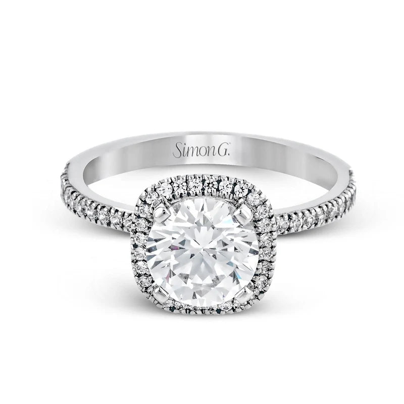 18K White Gold Round Halo Semi-Mount Engagement Ring