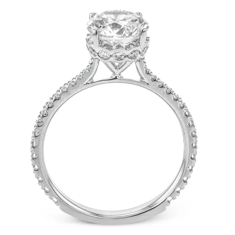 18K White Gold Round Hidden Halo Semi-Mount Engagement Ring
