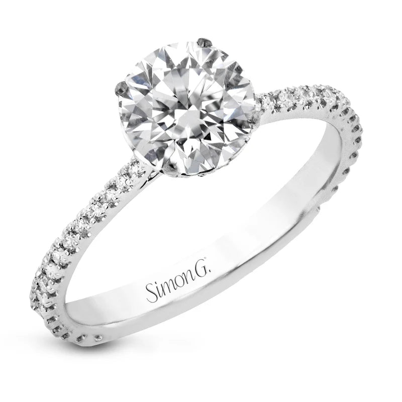 18K White Gold Round Hidden Halo Semi-Mount Engagement Ring