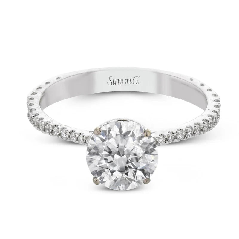 18K White Gold Round Hidden Halo Semi-Mount Engagement Ring
