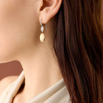 18K Yellow Gold Bean Earrings with Diamonds, 1.3"