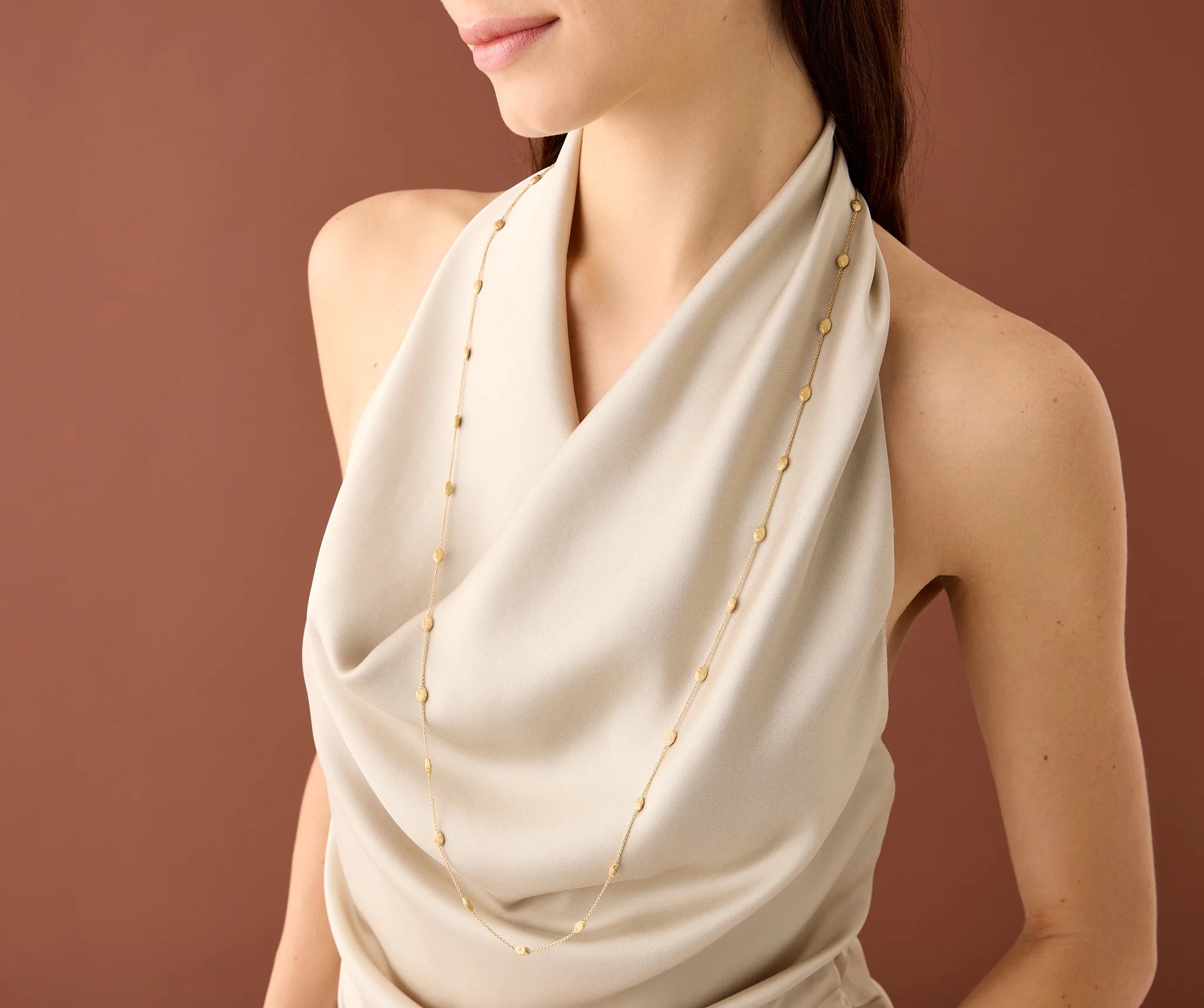 18K Yellow Gold Small Bean Necklace, 36"