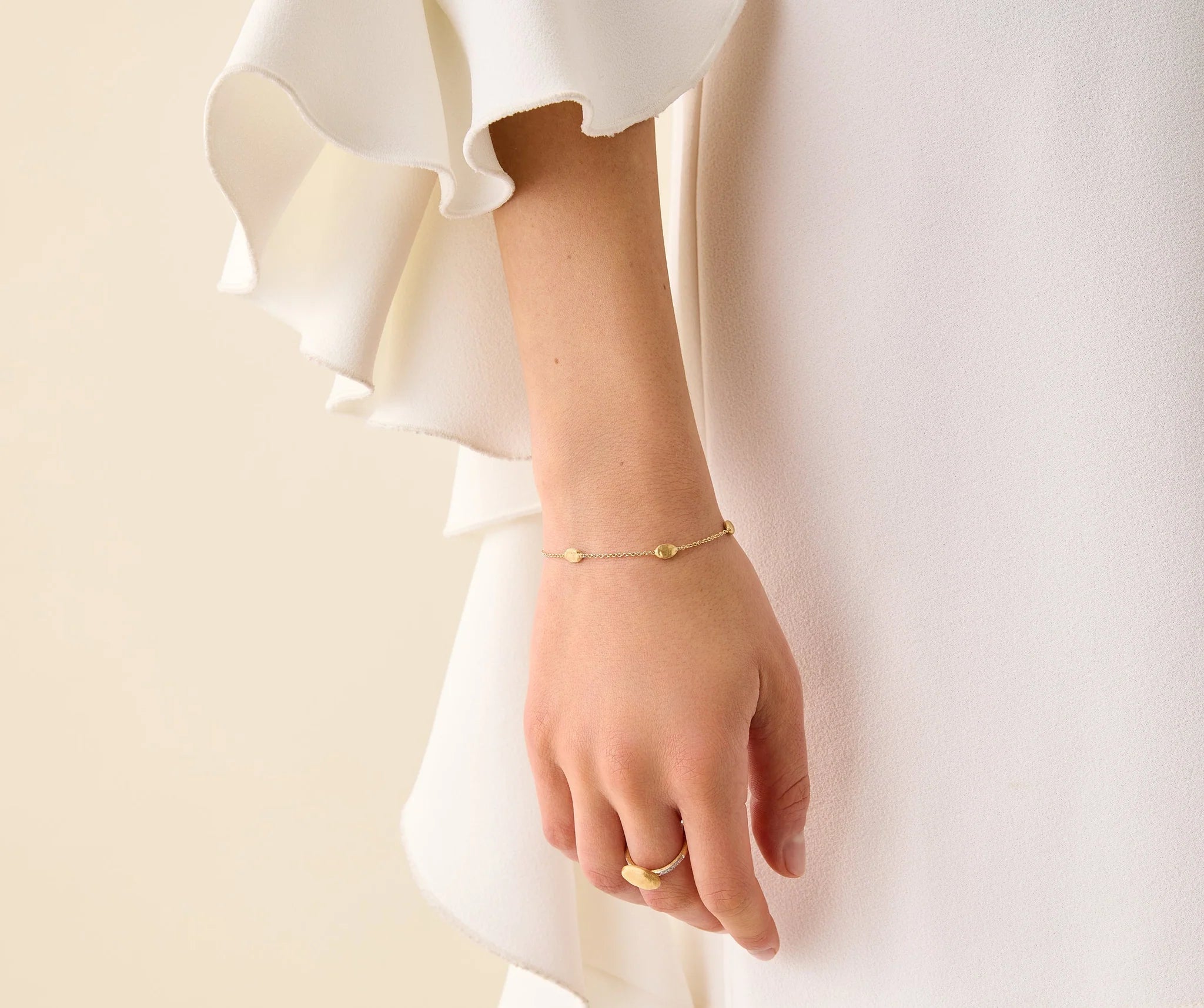18K Yellow Gold Small Bean Bracelet, 6.5"-8'