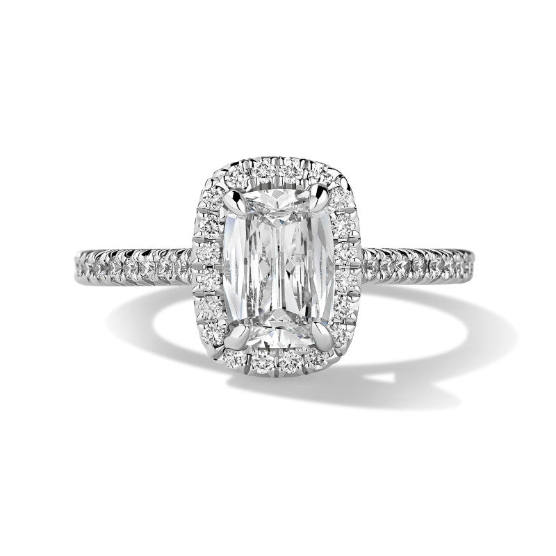18K White Gold Delicate Halo Pave Engagement Ring