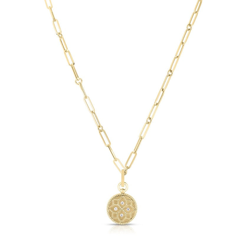18K Yellow Gold Venetian Princess Small Diamond Medallion Necklace