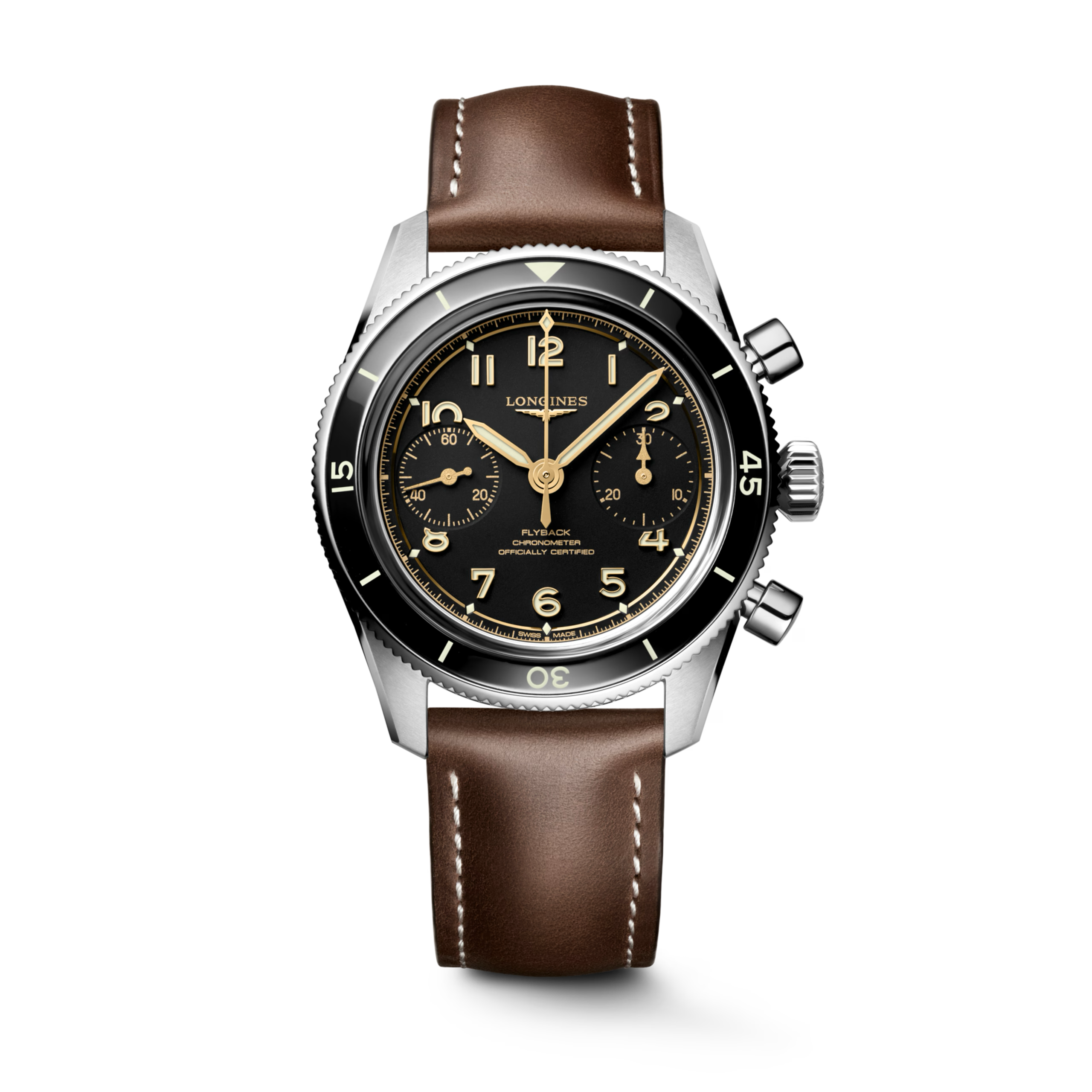 LONGINES SPIRIT PILOT FLYBACK- L3.721.4.53.2 Manual winding watch, Ø 39.50 mm, stainless steel and ceramic bezel