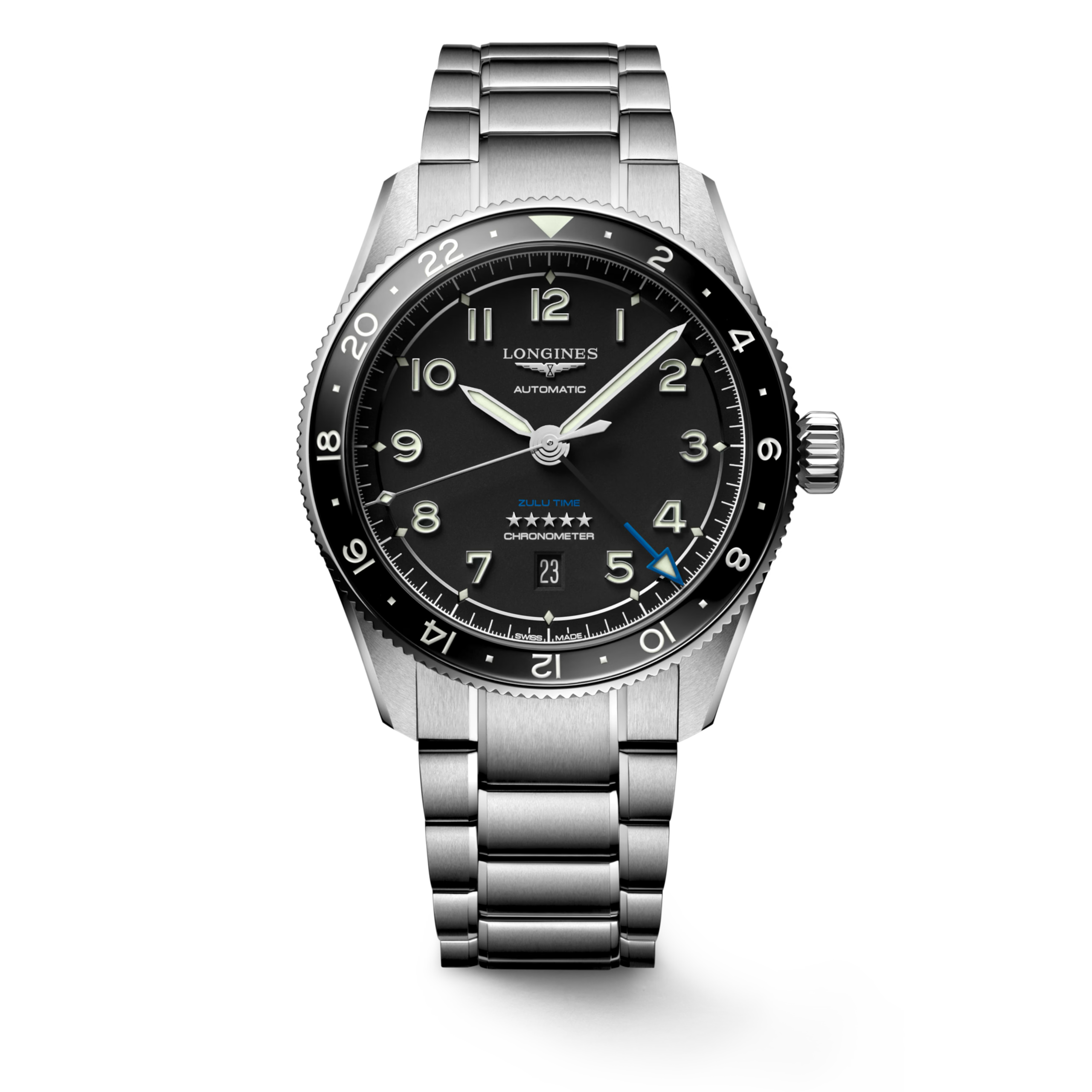 SPIRIT ZULU TIME- L3.812.4.53.6 Automatic watch, Ø 42.00 mm, Stainless steel and ceramic bezel