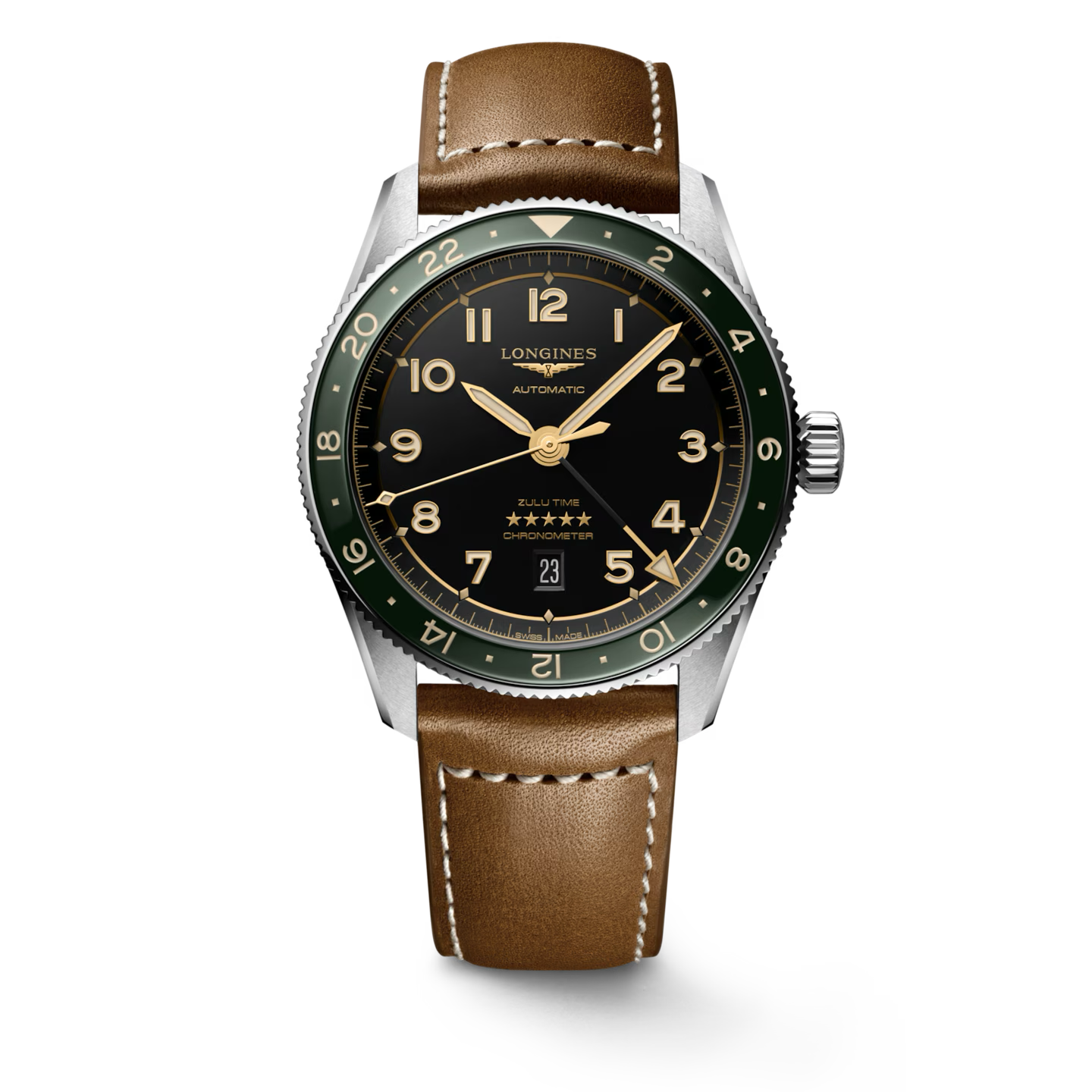 LONGINES SPIRIT ZULU TIME- L3.812.4.63.2 Automatic watch, Ø 42.00 mm, stainless steel and ceramic bezel