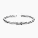 X CLASSIC CABLE STATION BRACELET Sterling Silver with Diamonds, 4mm